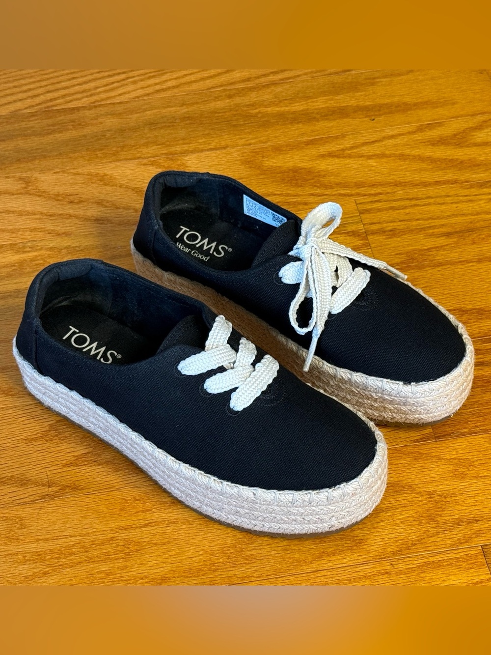 TOMS Alpargata Platform Rope Espadrille Lace Up Sneakers Black Canvas Womens 6 - Picture 3 of 10